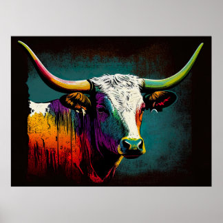 Texas Longhorn Koe Pop Art Print