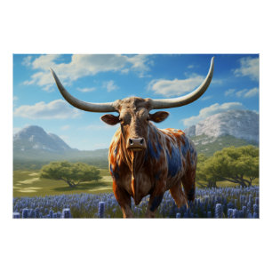 Texas Longhorn Muurkunst Glanzende Poster Perfect Poster