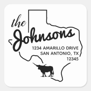 Texas Longhorn Silhouette Family Address Label
