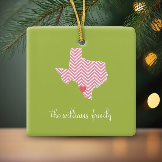 Texas Love with Custom Heart and Family Name Keramisch Ornament