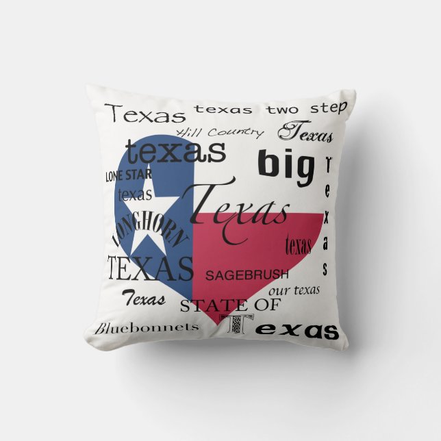 Texas Love-Word-cloud+Texas Heart Shaped Flag Kussen (Voorkant)