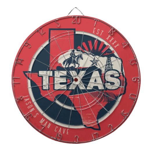 Texas Man Cave Aangepaste naam Est Datum Dartbord (Voorkant)