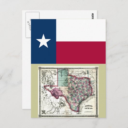 Texas Map en State Flag Briefkaart (Voorkant / Achterkant)
