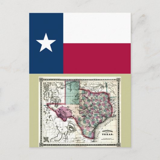 Texas Map en State Flag Briefkaart (Voorkant)