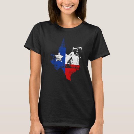 Texas Map Oildfield Worker Gasoline Petroleum USA T-shirt (Voorkant)
