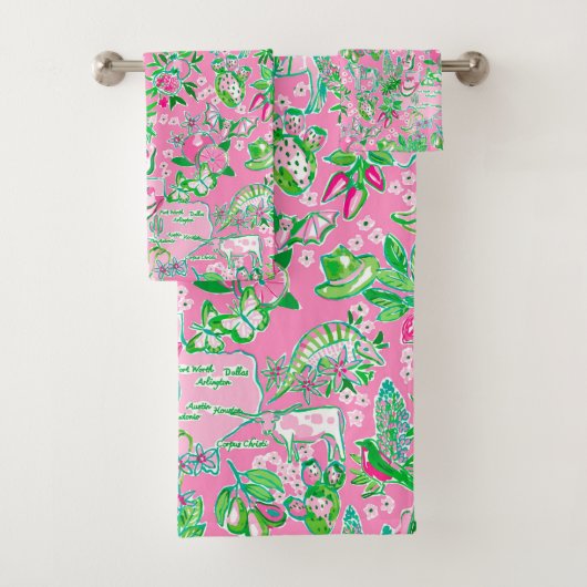 Texas Map Pink & Green Preppy Motif (En situation)