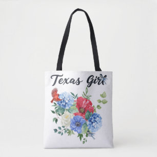 Texas meisje met rood/wit/blauwe bloemen & vogels draagtas