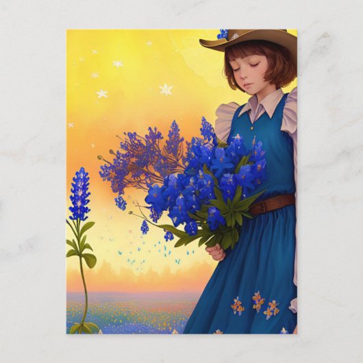 Texas Meisje Texas Bluebonnets Texan Pride Art Briefkaart (Voorkant)