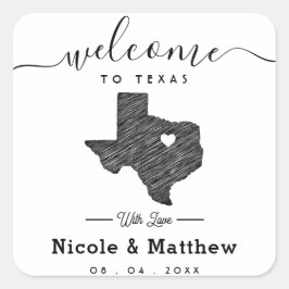 Texas Minimalist Texaanse kaart Bruiloft Welkom Vierkante Sticker