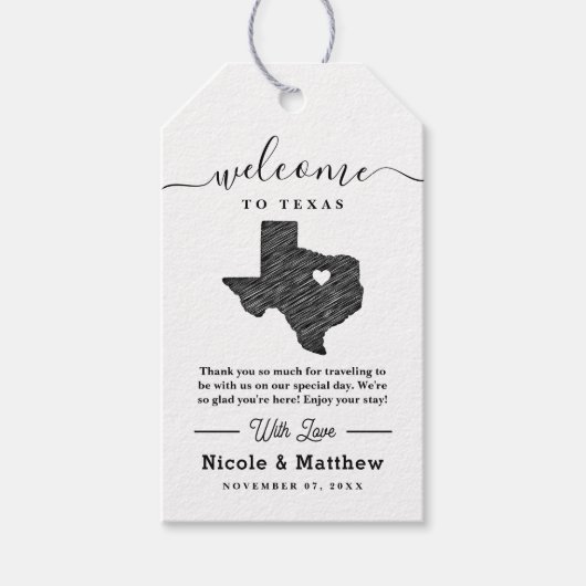 Texas minimalistische bruiloft welkom cadeaulabel (Voorkant)