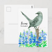 texas mockingbird bluebonnet-Waterverf Briefkaart (Voorkant / Achterkant)