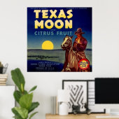 Texas Moon Citrus Fruit Crate Label Poster (Thuiskantoor)