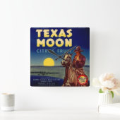 Texas Moon Citrus Fruit Crate Label Vierkante Klok (Huis)
