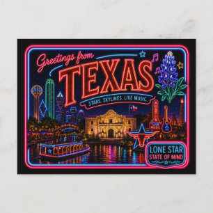 Texas Neon Staat Retro Vintage Briefkaart