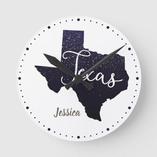Texas Night Stars State Shape Ronde Klok (Voorkant)