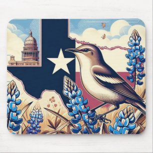 Texas Northern Mockingbird en Bluebonnet Flower Muismat