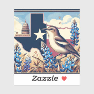 Texas Northern Mockingbird en Bluebonnet Flower Sticker