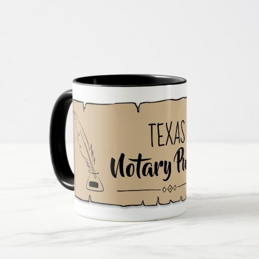 Texas Notional Public Scroll Feather Quill Mok (Voorkant links)
