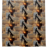 Texas Oil Pump Jack op Sunset Texas Shape Douchegordijn (Voorkant)