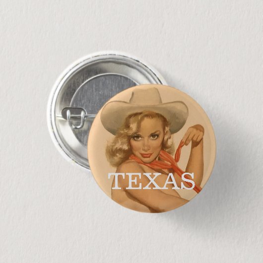 TEXAS PIN-UP GIRL PINBACK BUTTON (Voorkant /achterkant)