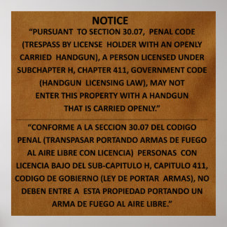 Texas Pistool Law - Adobe - Open Carry Poster