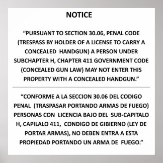 Texas Pistool Law - Basic White - Verzegelde carry Poster