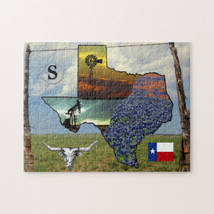 Texas Pride van kaart, kleurrijke foto's 11x14 gro Legpuzzel