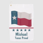 Texas Proud Lange ster Vlag Naam Gepersonaliseerd Golfhanddoek (Voorkant)