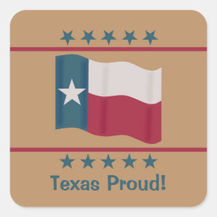 Texas Proud Lone Star Flag Red White Blue Tan Vierkante Sticker