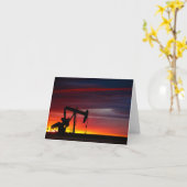 Texas Pumpjack bij Zonsondergang - kleine Kaart (Gele Bloem)