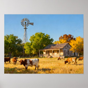 Texas Ranch House in de herfst Poster