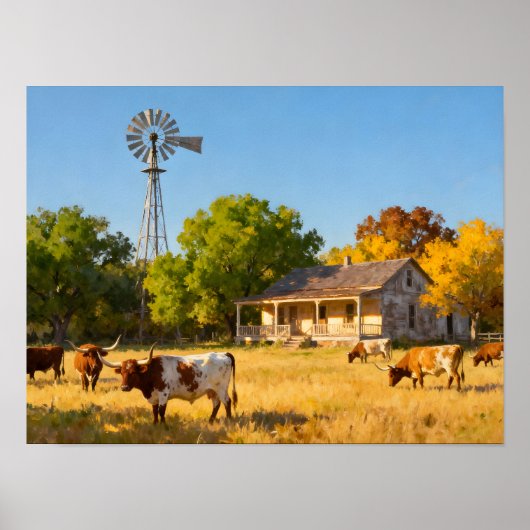 Texas Ranch House in de herfst Poster (Voorkant)