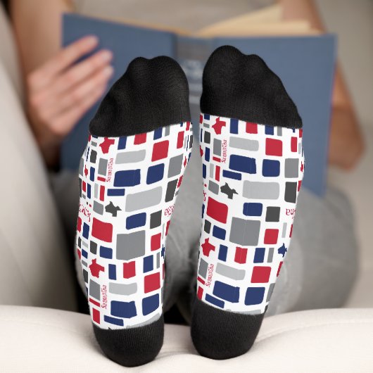 Texas Red & Blue Wonky Squares & Rectangles Socks Sokken (Onderkant)