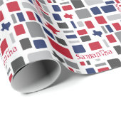 Texas Red & Blue Wonky Squares & Rectangs Cadeaupapier (Rol Hoek)