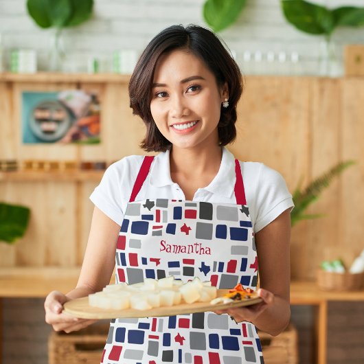 Texas Red & Blue Wonky Squares & Rectangs Schort