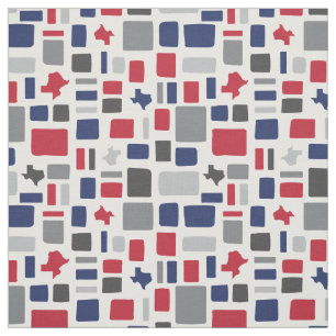 Texas Red & Blue Wonky Squares & Rectangs Stof