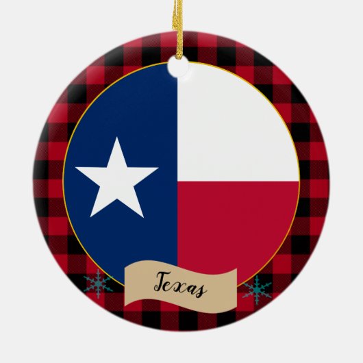 Texas, Red buffalo plaid & Texas Flag, VS Keramisch Ornament (Achterkant)