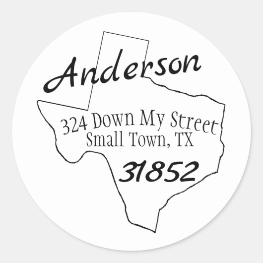 Texas Round Address Ronde Sticker (Voorkant)