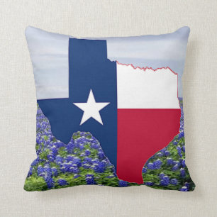 Texas Shape Flag en Bluebonnets Kussen