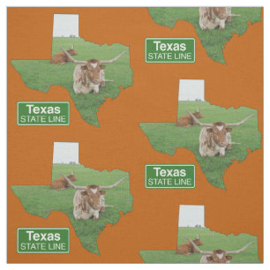 Texas Shape met Longhorn Steer State Line Sign 4 Stof