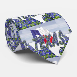 Texas Shape met Texas Flag en Bluebonnets Stropdas