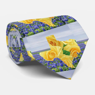 Texas Shape Yellow Roses en Bluebonnets Stropdas