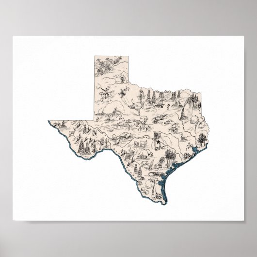Texas Shaped Texan Lone Star Afbeelding Map Poster