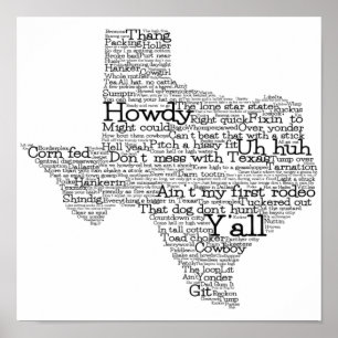 Texas Slang Word Art Map Poster