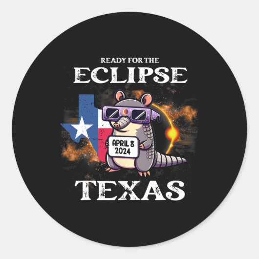 Texas Solar Eclipse 2024 april 8 Grappige Armadill Ronde Sticker (Voorkant)