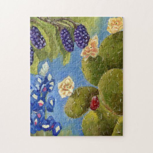 Texas Spring Painting Bluebonnets cactus dewberry Legpuzzel (Verticaal)