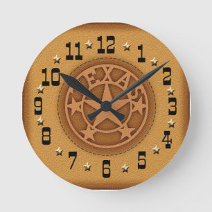 Texas Star Branded Leather Clock Ronde Klok