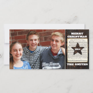 Texas Star Vintage Leren Kerst Muziek Foto Feestdagenkaart