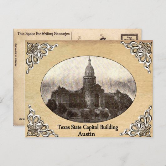 Texas State Capitol Construire une ancienne carte (Devant / Derrière)