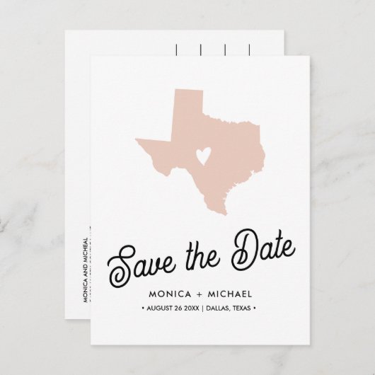 TEXAS State Destination Weddenschap IEDERE KLEUR Aankondigingskaart (Voorkant / Achterkant)